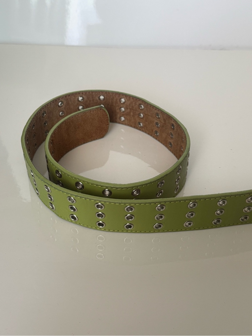 Women's Vintage Y2K Green Indie Fairy Grunge Eyelet 2000s Grommet Belt / 38”